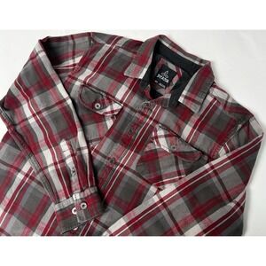 PrAna Flannel Red & Gray Thick W/Metal Buttons Men's Medium Organic Cotton